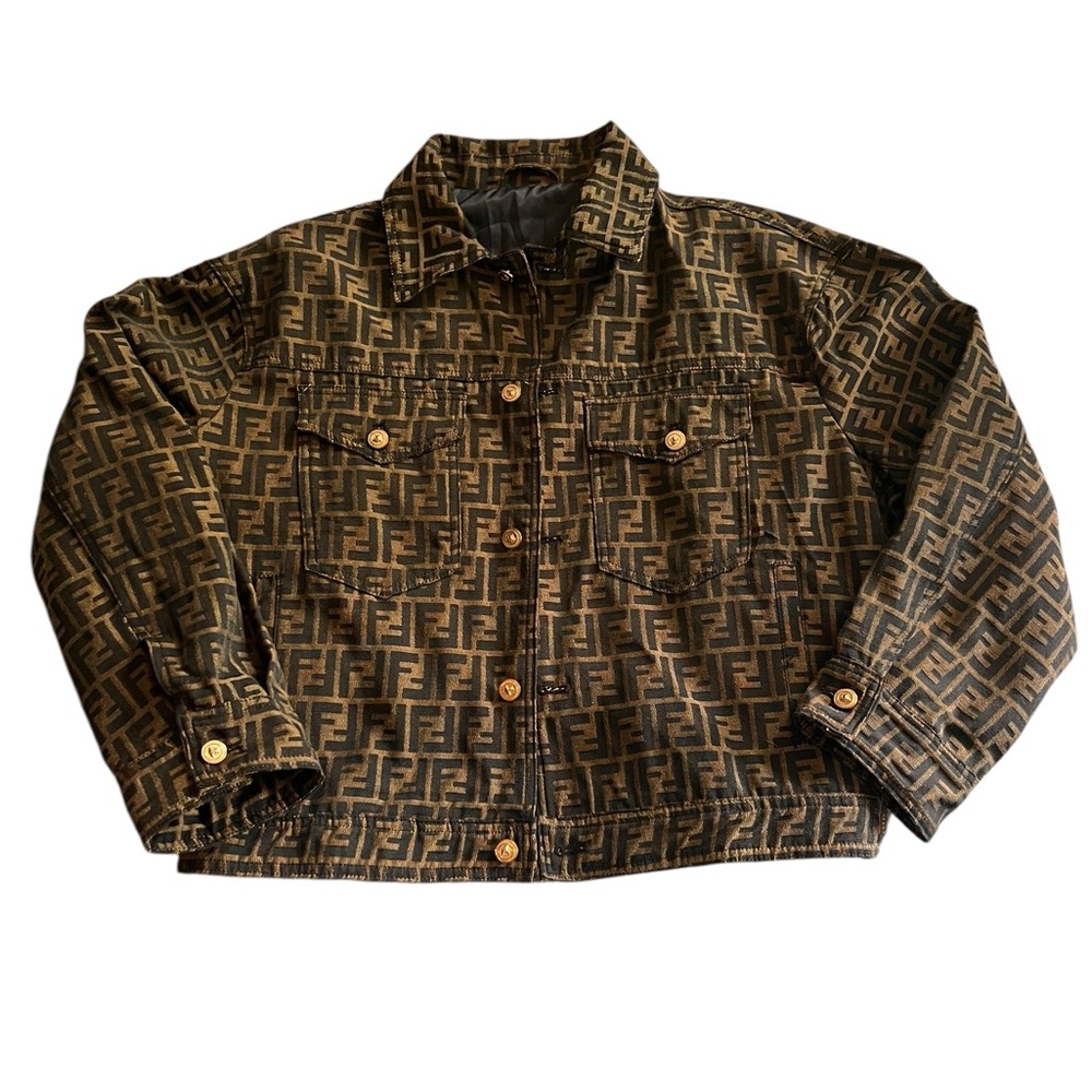 Fendace Black and Brown Monogram Denim Jacket